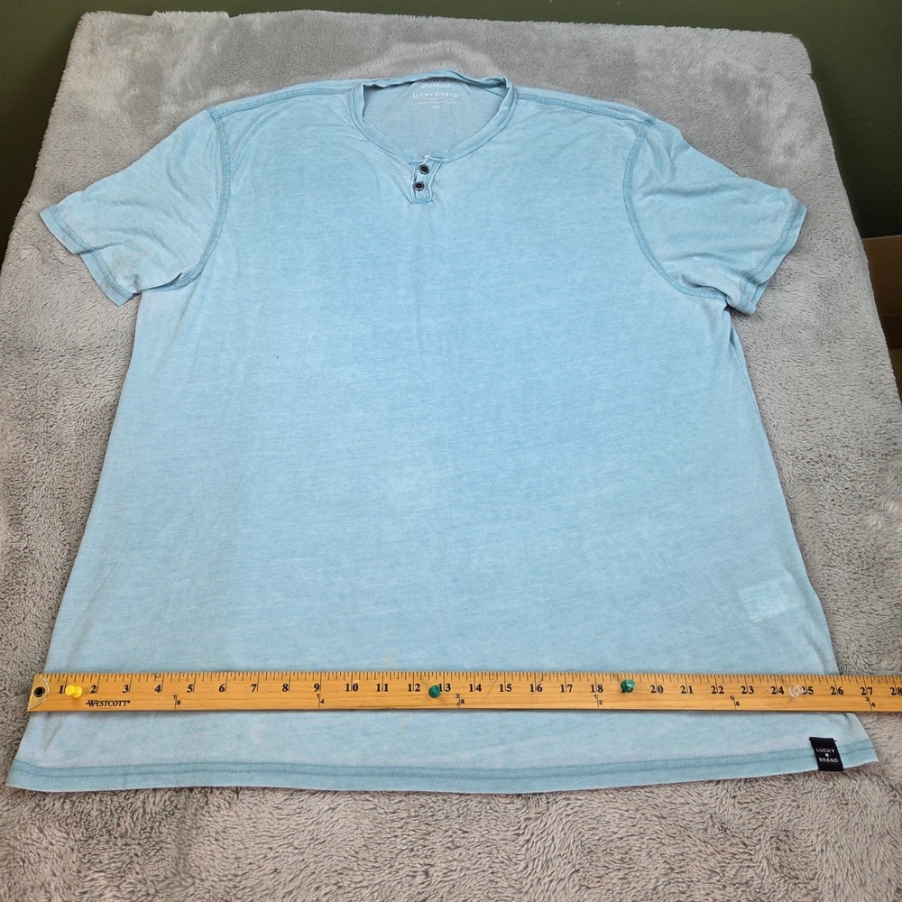 Lucky Brand Venice Burnout Henley Mens XXL Short Sleeve Two Button Blue T-Shirt